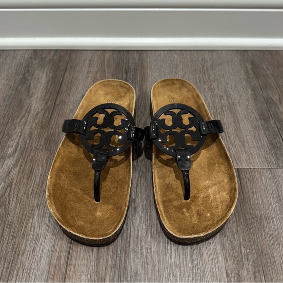 Tory Burch Shoes - Tory Burch Cloud Logo Black Patent Leather Sandals